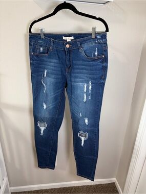Forever 21 Dark Blue Distressed Skinny Jeans